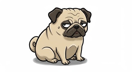 Grumpy Pug Cartoon Illustration - A cute cartoon illustration of a grumpy-looking pug dog sitting. Perfect for pet-themed projects