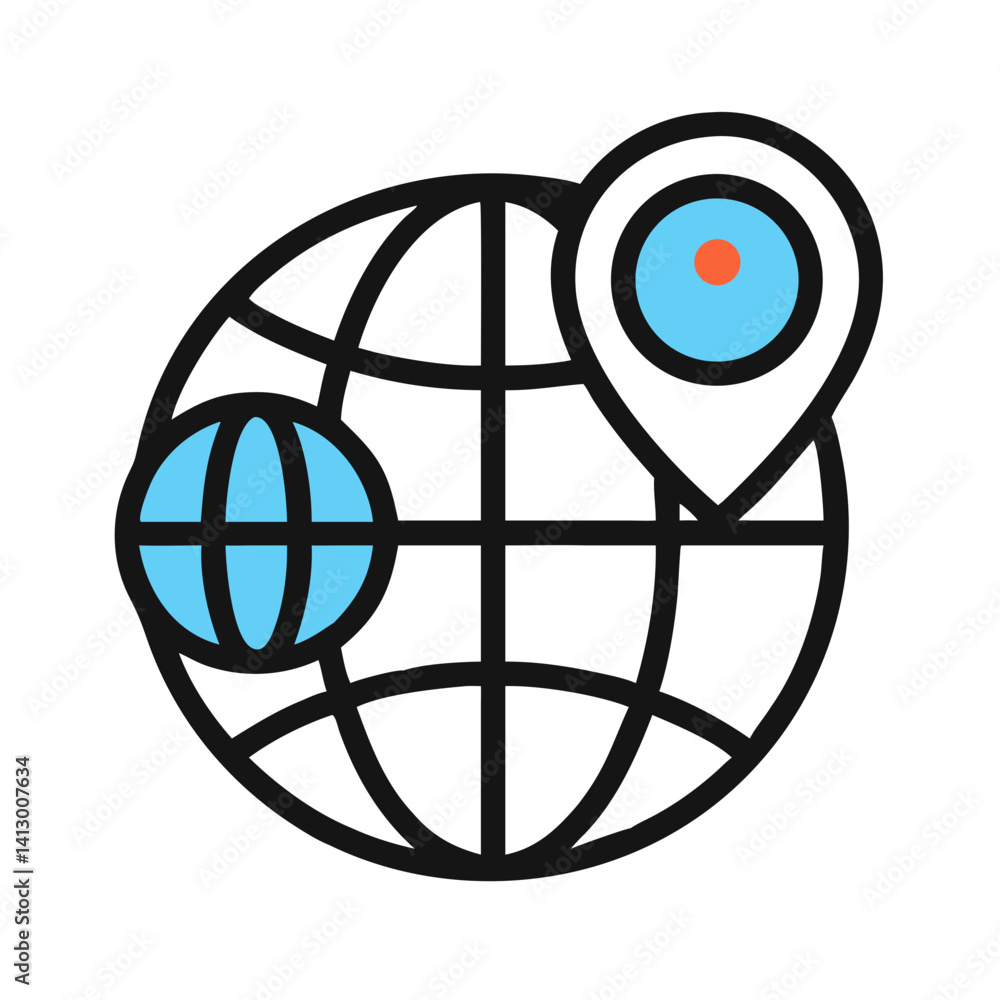 Poster globe with pin icon representing global business
