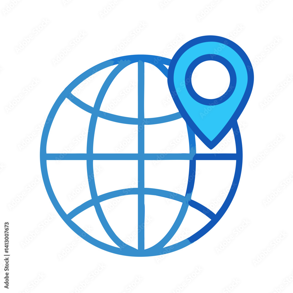 Poster globe with pin icon representing global business