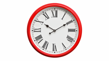 a red and white clock against a on a transparent background, PNG image, PNG file, Generative art.