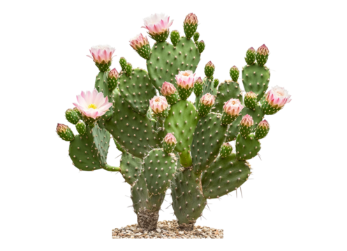 Prickly pear blooming cactus bush