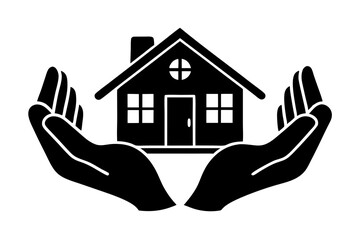 Hands Holding Home or Homeowners Insurance Flat Vector Icon

