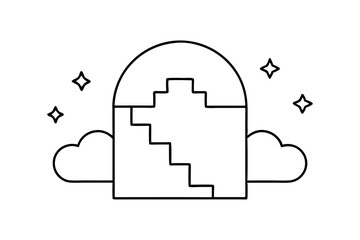 Heaven or Paradise with Stairs, Clouds, and Stars Icon

