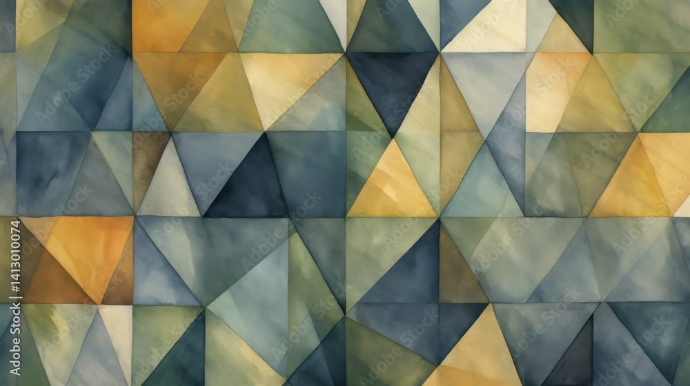 Poster various triangular shapes in shades of green, blue, and yellow create an eye-catching abstract desig