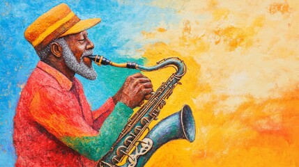 Vibrant street art of a saxophonist