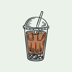 Simple Hand-Drawn Style Iced Coffee Cup Illustration Isolated on Transparent Background for Beverage Design