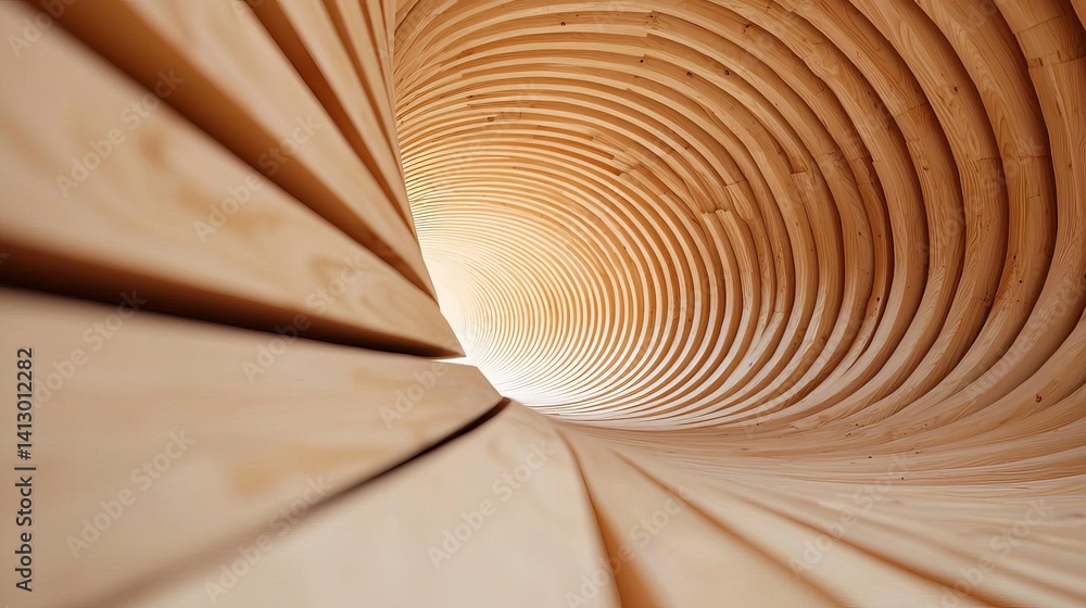 Poster unique wooden structure featuring a spiral design highlighted against a soft background showcasing m