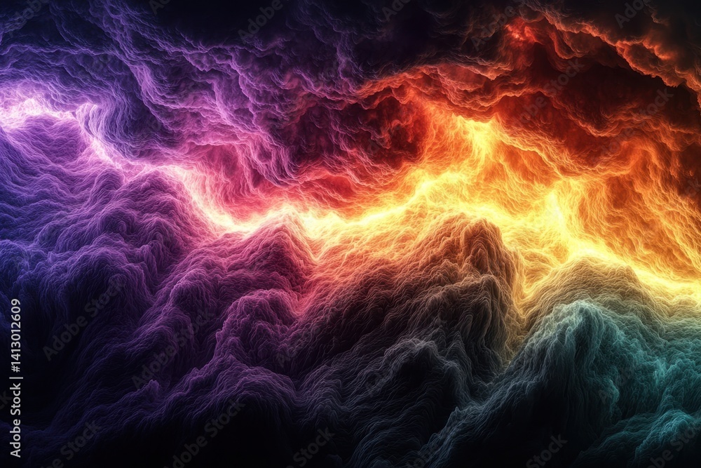 Poster colorful abstract clouds with vibrant hues in swirling patterns during digital art creation