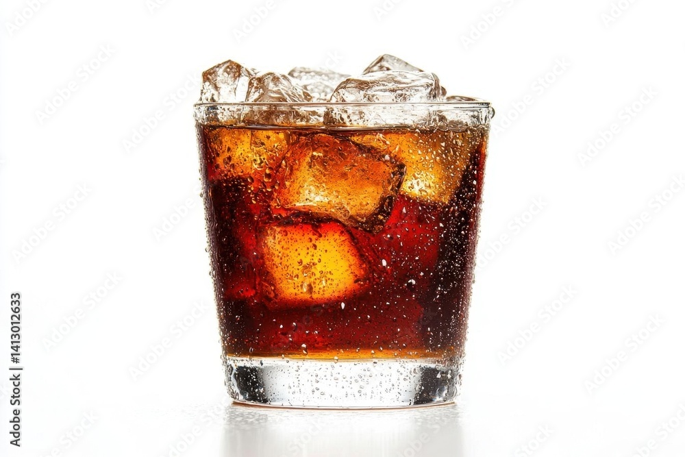 Poster pristine ice cubes with crystal clear transparency and dynamic light refraction on clean white backg