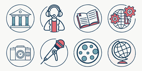 Vector Icons Set Education Business Science Media Communication Flat Design