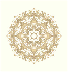 Ornamental golden laced vector floral composition, flourish vignette, rosette, mandala