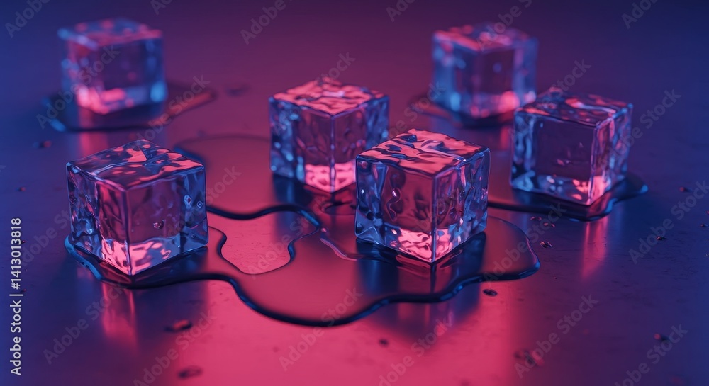 Aufkleber melting ice cubes reflection - abstract of melting ice cubes on a reflective surface, symbolizing ch
