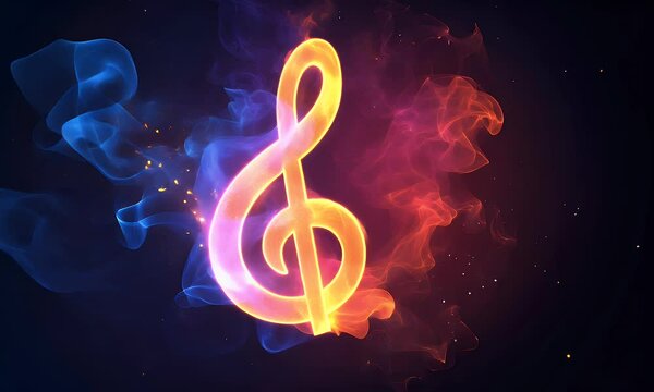 Fiery musical note, vibrant colors