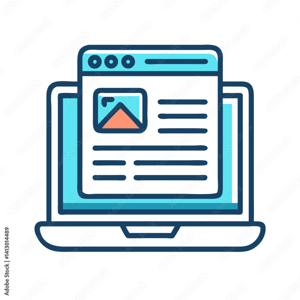 Poster laptop with blog icon – online content creation and blogging symbol