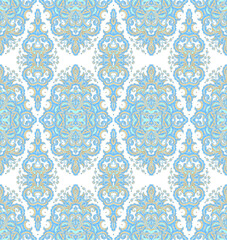  Golden blue  ornamental seamless vector pattern, medieval, oriental style