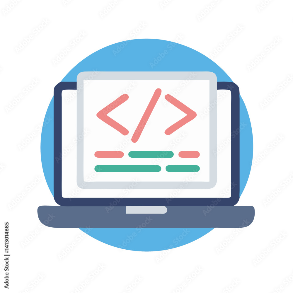 Poster Laptop with Code Icon – Web Development and Programming Symbol for Digital Solutions
