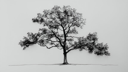 Elegant Black and White Tree Illustration: Minimalist Nature Artwork with Detailed Lines and Textured Background.