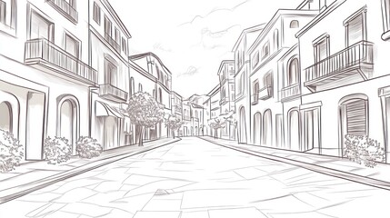 Sketch of a European-style street scene. Possible use Illustration or graphic design