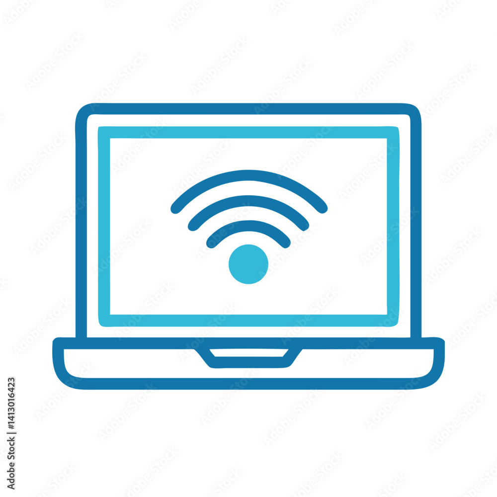 Poster laptop with wi-fi icon – free internet connectivity symbol for public access