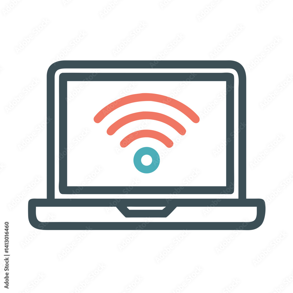 Aufkleber laptop with wi-fi icon – free internet connectivity symbol for public access
