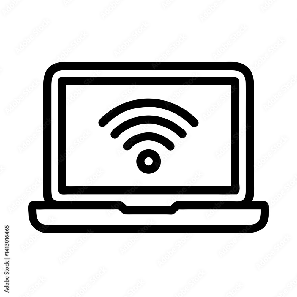 Poster laptop with wi-fi icon – remote work and connectivity symbol for digital nomads
