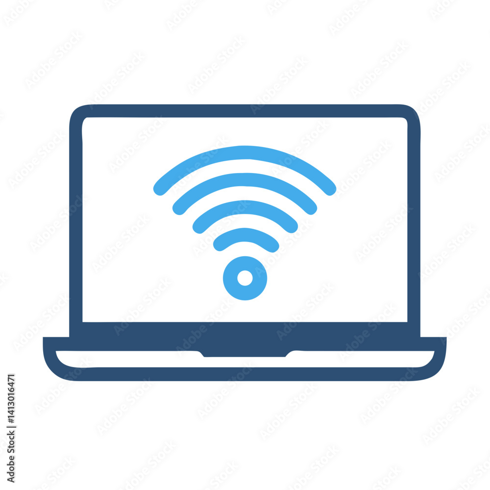 Poster Laptop with Wi-Fi Icon – Remote Work and Connectivity Symbol for Digital Nomads