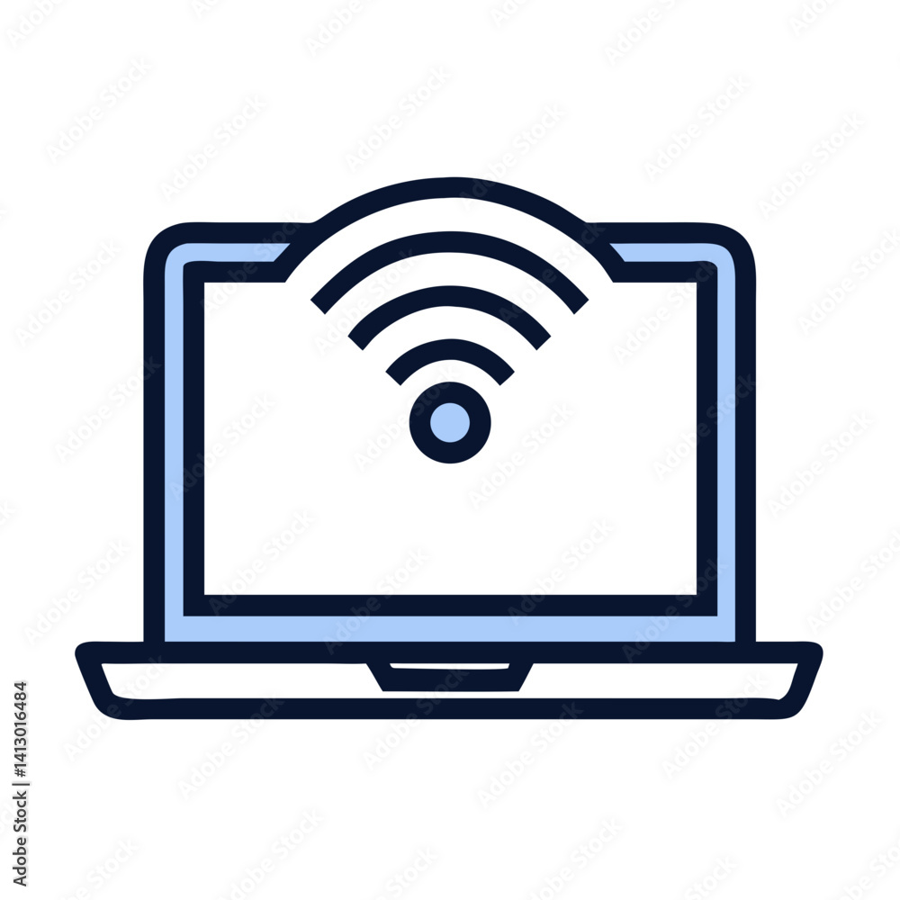 Poster laptop with wi-fi icon – remote work and connectivity symbol for digital nomads
