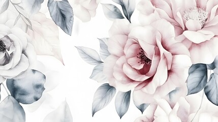 Elegant Watercolor Roses Floral Print Dusty Pink Grey