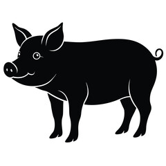 Pig silhouette. Vector illustration of black icon logo pig silhouette isolated on white. Outline shadow shape pork, side view profile.