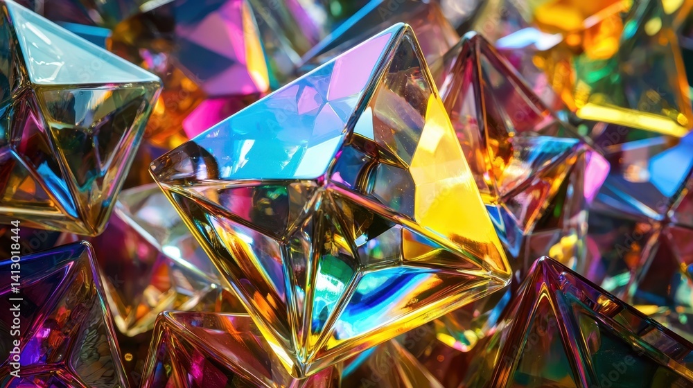 Poster a collection of crystal shapes in various geometric forms creates an intriguing display of colors re