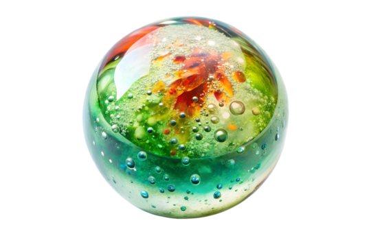 Glass sphere with inclusions isolated on transparent background