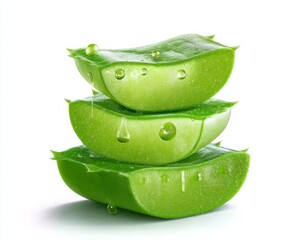 Aloe Vera Leaf with Gel Cut in Layers Isolated on White Background for Skincare and Health Remedies