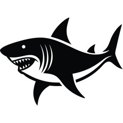 simple shark vector silhouette black color for animal element idea