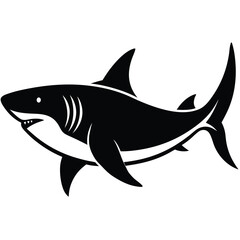 simple shark vector silhouette black color for animal element idea