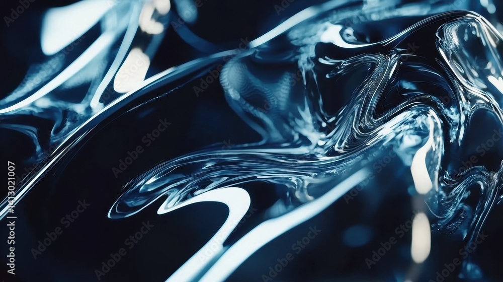 Poster a close-up of a flowing, translucent material reflects light, showcasing intricate patterns and text