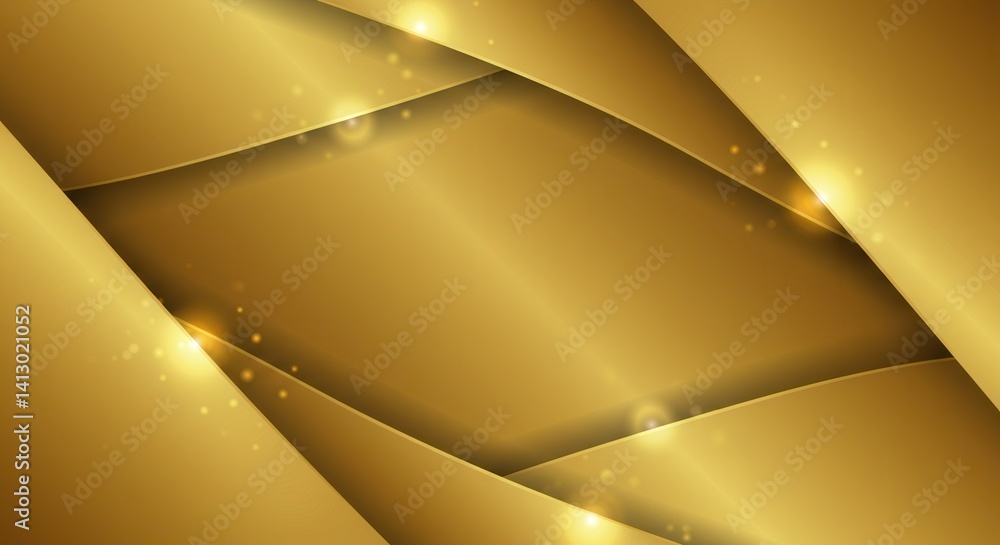 Poster abstract gold background with geometric shapes and light effects