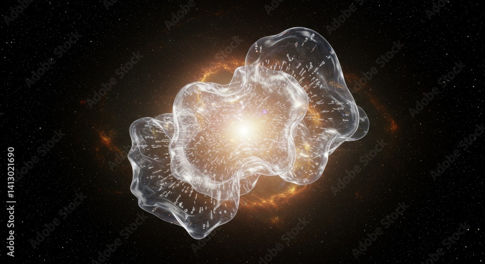 Poster quantum fusion organism in space-time fluctuations - ai-generated depicting a translucent organism, 