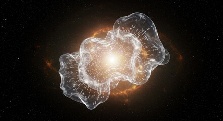 Fototapeta premium Quantum Fusion Organism in Space-Time Fluctuations - AI-generated depicting a translucent organism, its body shimmering with algorithms, evolving in sync with space-time. Symbolizes AI, evolution
