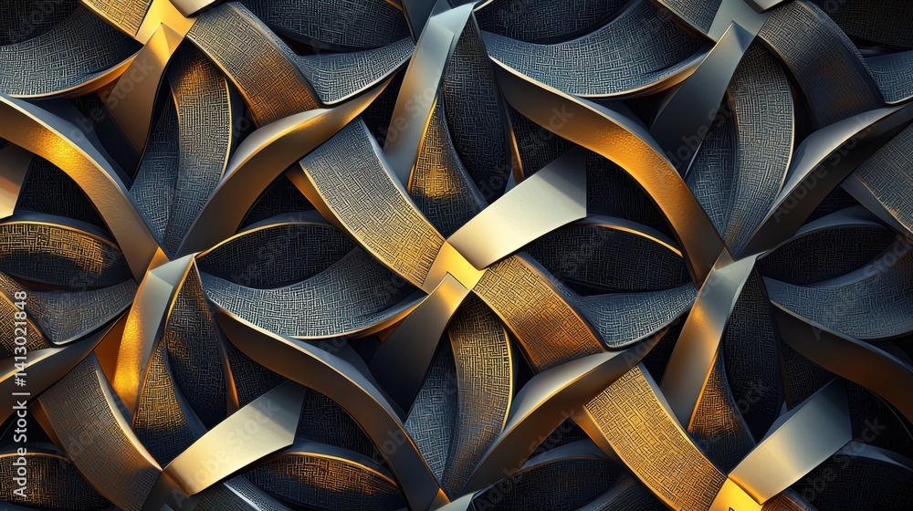 Poster intricate textures intertwine in a captivating pattern, showcasing a blend of metallic and fabric-li