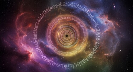 Quantum Universe: Spiral of Time and Events - A cosmic visualization symbolizing time, infinity, quantum physics, the multiverse, and coded events
