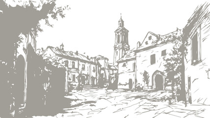 sketch drawing of a abstract city landscape 