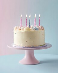 Whimsical First Birthday Celebration Cake with Pastel Rainbow Colors and Modern Minimalist Design on Dreamy Background