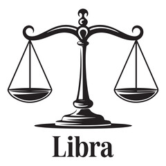 Scales. Libra icon. Flat style Vector Black silhouettes. with white background