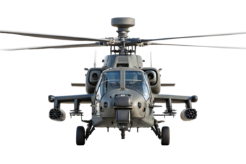 Powerful Military Helicopter with Visible Weaponry and Targeting Systems Frontal Shot.