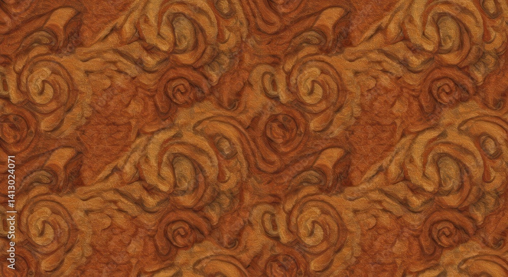 Poster swirling wood grain texture with warm brown tones and intricate patterns