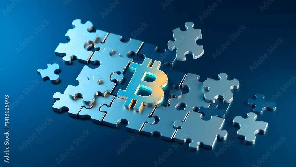 Poster bitcoin puzzle a 3d render of cryptocurrency integration