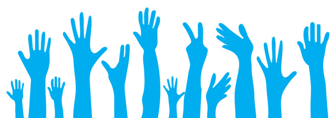 Human hands raised in air icon in trendy flat style. Voting symbol for your web site design, logo, app, UI Vector EPS 10.