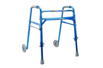 Steady Steps Forward: A Blue Walker Symbolizing Independence and Mobility for Seniors and Those Recovering from Injury.