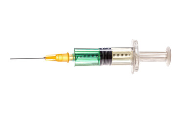 Fototapeta premium Emerald Elixir: A Precision Dose of Healing and Hope Awaits in this Medical Syringe Filled with Green Liquid, ready to be administered.