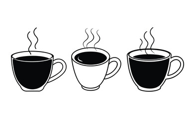 A set of black coffee in cup line art vector illustration